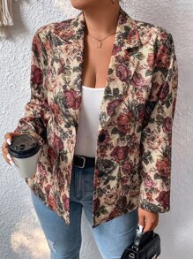 SHEIN Clasi Plus Floral Print Lapel Neck Blazer - Multicolor - View 7