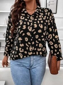 SHEIN Franclia Plus Leopard Print Shirt - Multicolor - View 1