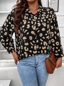 SHEIN Franclia Plus Leopard Print Shirt - Multicolor - View 3
