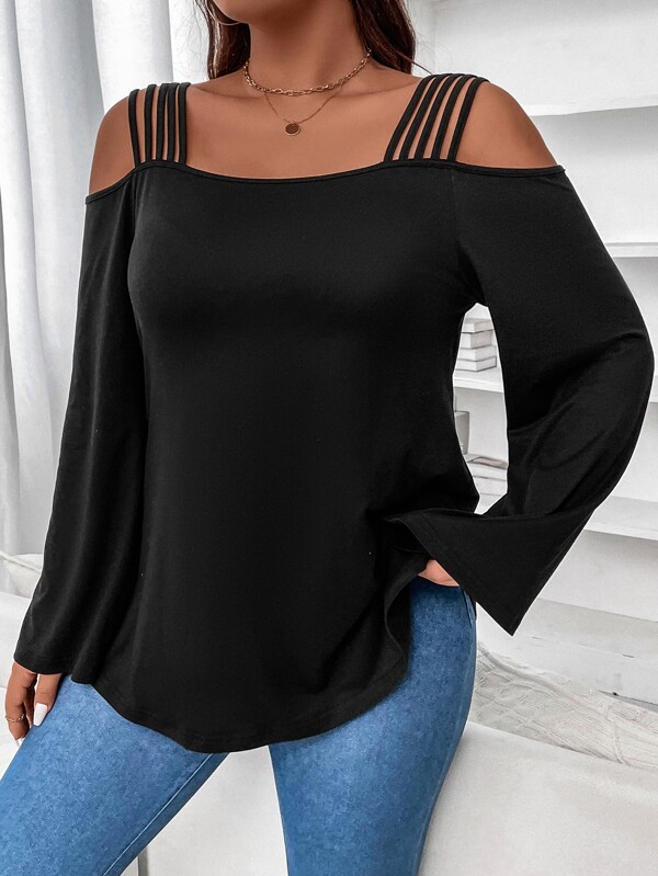 EMERY ROSE Tunica maglietta casual oversize in maglia morbida, scollo quadrato, maniche a pipistrello, maniche lunghe, con fiocco sul davanti, per taglie forti