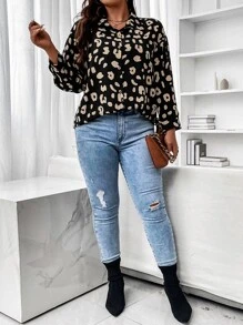 SHEIN Franclia Plus Leopard Print Shirt - Multicolor - View 5