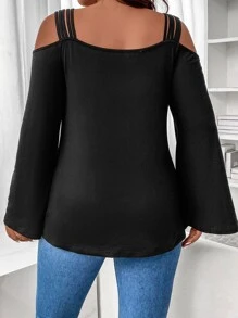 EMERY ROSE Plus Size Soft Knit Square Neck Loose Batwing Long Sleeve Tie Front Casual Tunic T-Shirt