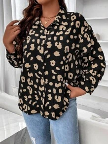 SHEIN Franclia Plus Leopard Print Shirt - Multicolor - View 6