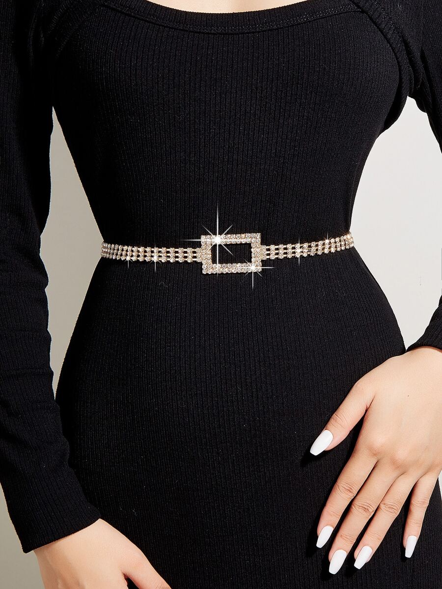 Minimalist Glitter Chain Belt - Gold - View 1