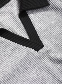 DAZY חולצת טי סריג עם גימור ניגודי, חולצות קצרות לנשים - אפור בהיר - ראה 5