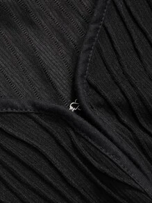 DAZY Top corto con botones de punto acanalado, ropa de otoño para mujer con manga larga - Negro - Ver 3