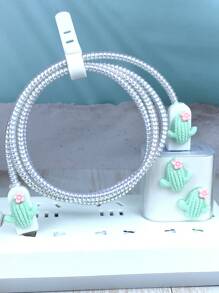 5 יחידות כבל נתונים דקור בצורת קקטוס ומגן ראש מטען - màu xanh lá - Xem 2