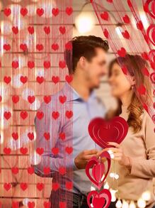 1pc Heart Pattern Door Curtain - Red - View 1