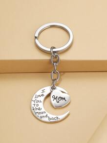 Street 1pc Moon & Mom Charm Keychain For Mom's Gift - Antique Silver - View 1