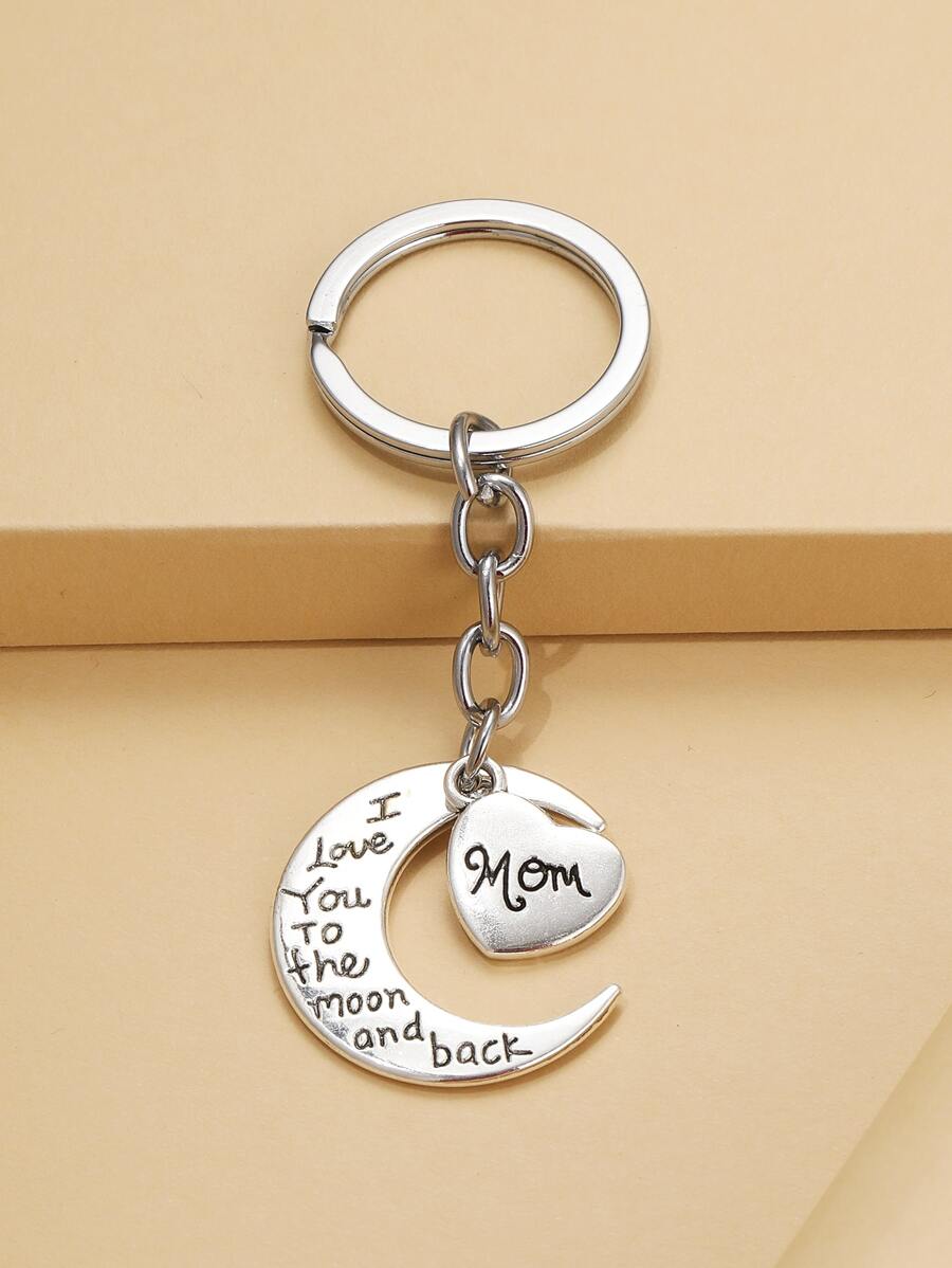 Street 1pc Moon & Mom Charm Keychain For Mom's Gift - Antique Silver - View 1