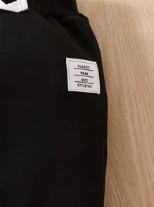 Baby 1pc Letter Patched Detail Knot Front Thermal Joggers - Black - View 5
