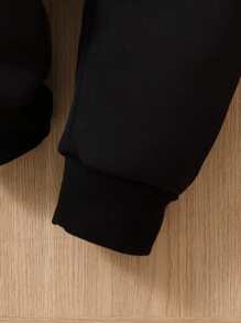 Baby 1pc Letter Patched Detail Knot Front Thermal Joggers - Black - View 7