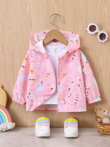 Płaszcz z kapturem i grafiką dla dziewczynki, bez koszulki