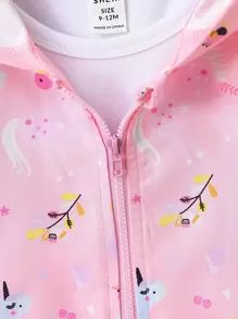 Płaszcz z kapturem i grafiką dla dziewczynki, bez koszulki