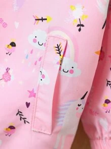 Płaszcz z kapturem i grafiką dla dziewczynki, bez koszulki