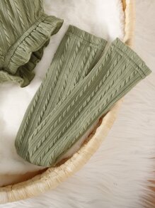 嬰兒荷葉邊前蝴蝶結連體衣和頭巾 - 綠色 - 查看 3