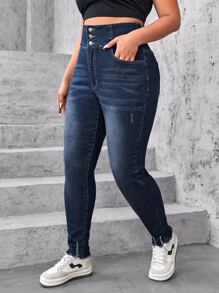 SHEIN Essnce Plus Size Front Button Pocket Simple Casual Jeans