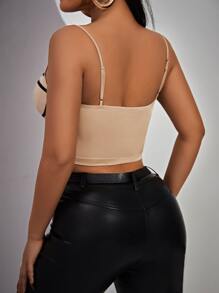 SHEIN SXY Áo hai dây Tương phản ràng buộc màu trơn Thanh lịch - Màu be - Xem 2