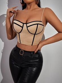 SHEIN SXY Áo hai dây Tương phản ràng buộc màu trơn Thanh lịch - Màu be - Xem 5