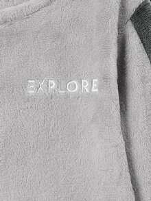 SHEIN Boys Letter Embroidery Flannel PJ Set - Multicolor - View 3