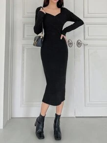 DAZY Cổ Trái tim Đan chéo Váy bodycon - màu đen - Xem 8