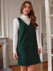 SHEIN Frenchy 素色V領洋裝不帶T恤 - 墨綠色 - 查看 3