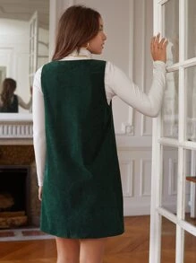 SHEIN Frenchy 素色V領洋裝不帶T恤 - 墨綠色 - 查看 2