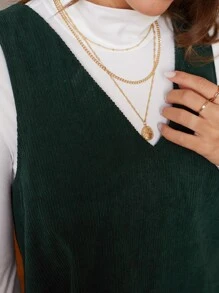 SHEIN Frenchy 素色V領洋裝不帶T恤 - 墨綠色 - 查看 6