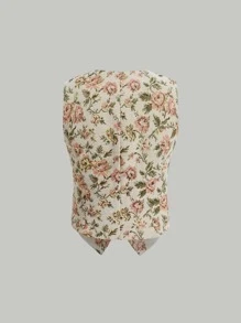 SHEIN MOD Floral Print Asymmetrical Hem Vest Blazer - Multicolor - View 5