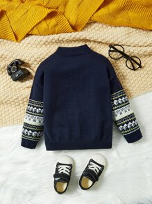 SHEIN Baby Geo Pattern Mock Neck Sweater - Navy Blue - View 2
