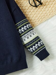 SHEIN Baby Geo Pattern Mock Neck Sweater - Navy Blue - View 3