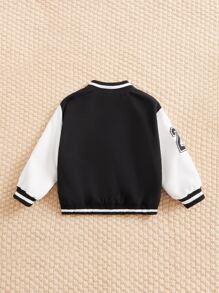 SHEIN Bebé Cazadora de universidad con estampado de corazón y letra de dos tonos teddy transatlántico - Blanco y Negro - Ver 2