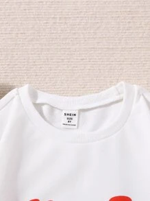 SHEIN Girls Letter Graphic Pullover & Joggers - Red and White - View 7