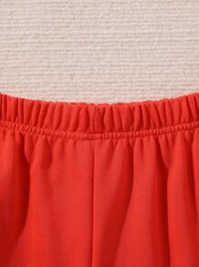 SHEIN Girls Letter Graphic Pullover & Joggers - Red and White - View 8