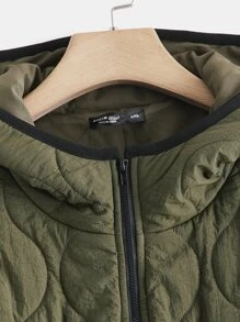 SHEIN EZwear Plus Zip Up Hooded Quilted Coat - Army Green - View 4