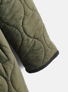 SHEIN EZwear Plus Zip Up Hooded Quilted Coat - Army Green - View 5