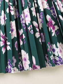 Girls Floral Print Pleated Skirt - Green - View 3