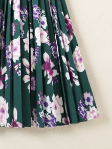 Girls Floral Print Pleated Skirt - Green - View 4