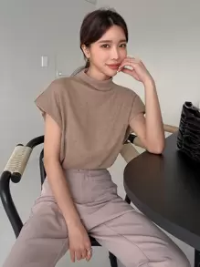 DAZY 漏斗領蝙蝠袖t恤 - 摩卡棕 - 查看 7