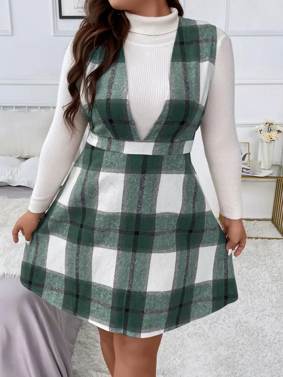 Calvaya Plus Váy không tay in họa tiết kẻ caro không có áo, Váy kẻ caro cho Giáng sinh dành cho nữ Mùa đông - Màu xanh lá cây đậm - Xem 1
