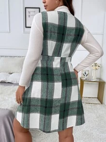 Calvaya Plus Váy không tay in họa tiết kẻ caro không có áo, Váy kẻ caro cho Giáng sinh dành cho nữ Mùa đông - Màu xanh lá cây đậm - Xem 2