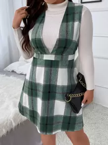 Calvaya Plus Váy không tay in họa tiết kẻ caro không có áo, Váy kẻ caro cho Giáng sinh dành cho nữ Mùa đông - Màu xanh lá cây đậm - Xem 4