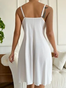 立體花卉吊帶睡裙 - 白色 - 查看 2