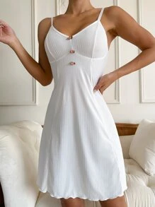 立體花卉吊帶睡裙 - 白色 - 查看 3