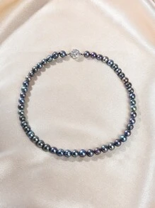 1 Vòng cổ nữ ngọc trai tự nhiên màu đen và đá Cubic Zirconia nhân tạo - màu đen - Xem 2