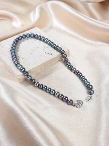 1 Vòng cổ nữ ngọc trai tự nhiên màu đen và đá Cubic Zirconia nhân tạo - màu đen - Xem 3