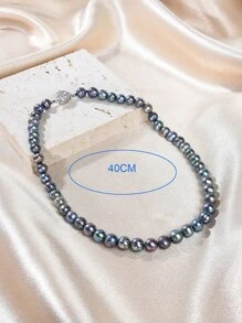 1 Vòng cổ nữ ngọc trai tự nhiên màu đen và đá Cubic Zirconia nhân tạo - màu đen - Xem 4