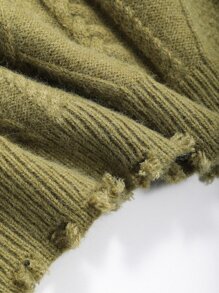 DAZY Cable Knit Distressed Trim Jumper - Green - View 6