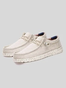 男士繫帶設計休閒樂福鞋透氣輕便防滑休閒鞋 - 米色 - 查看 1