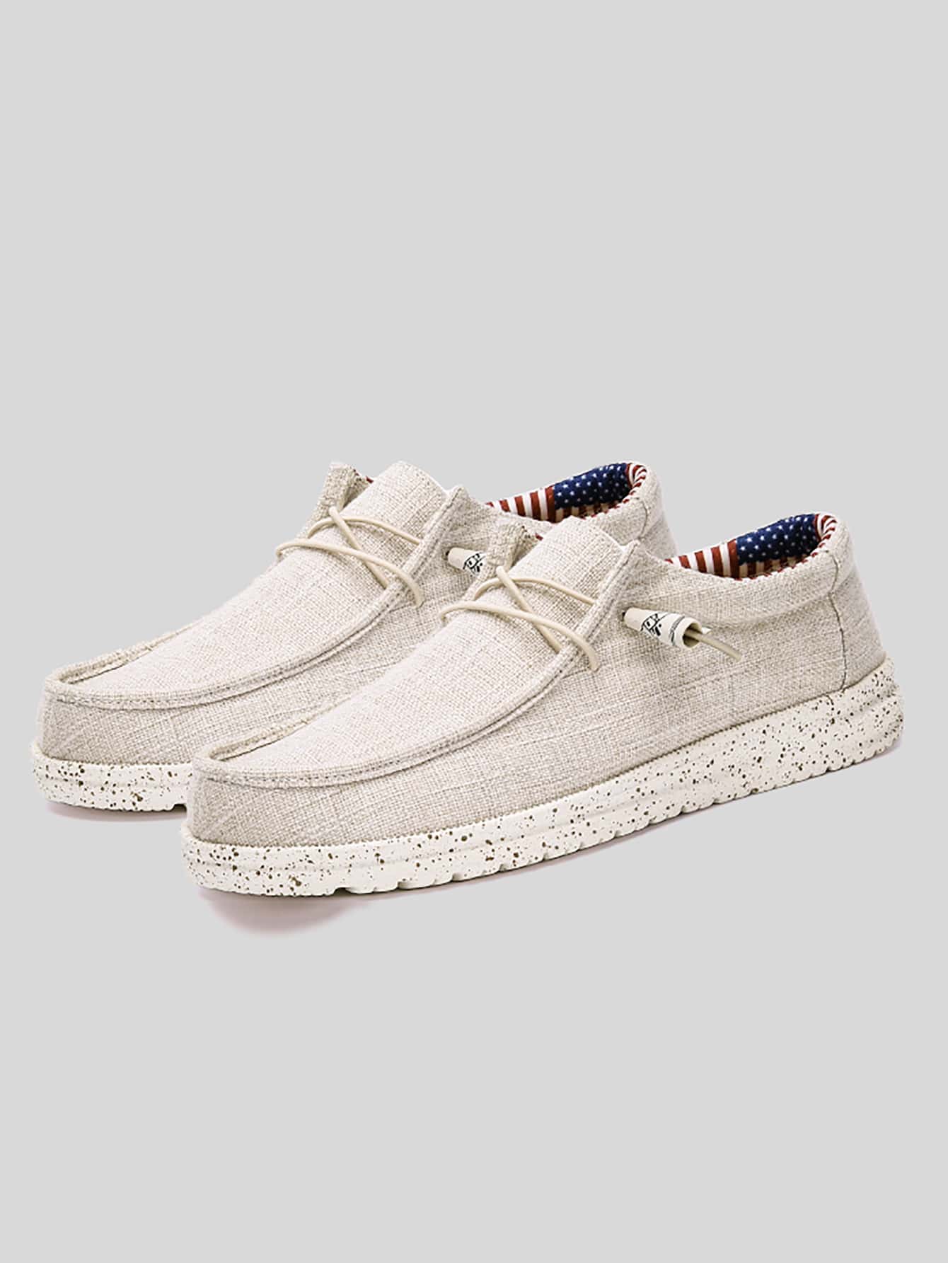 男士繫帶設計休閒樂福鞋透氣輕便防滑休閒鞋 - 米色 - 查看 1